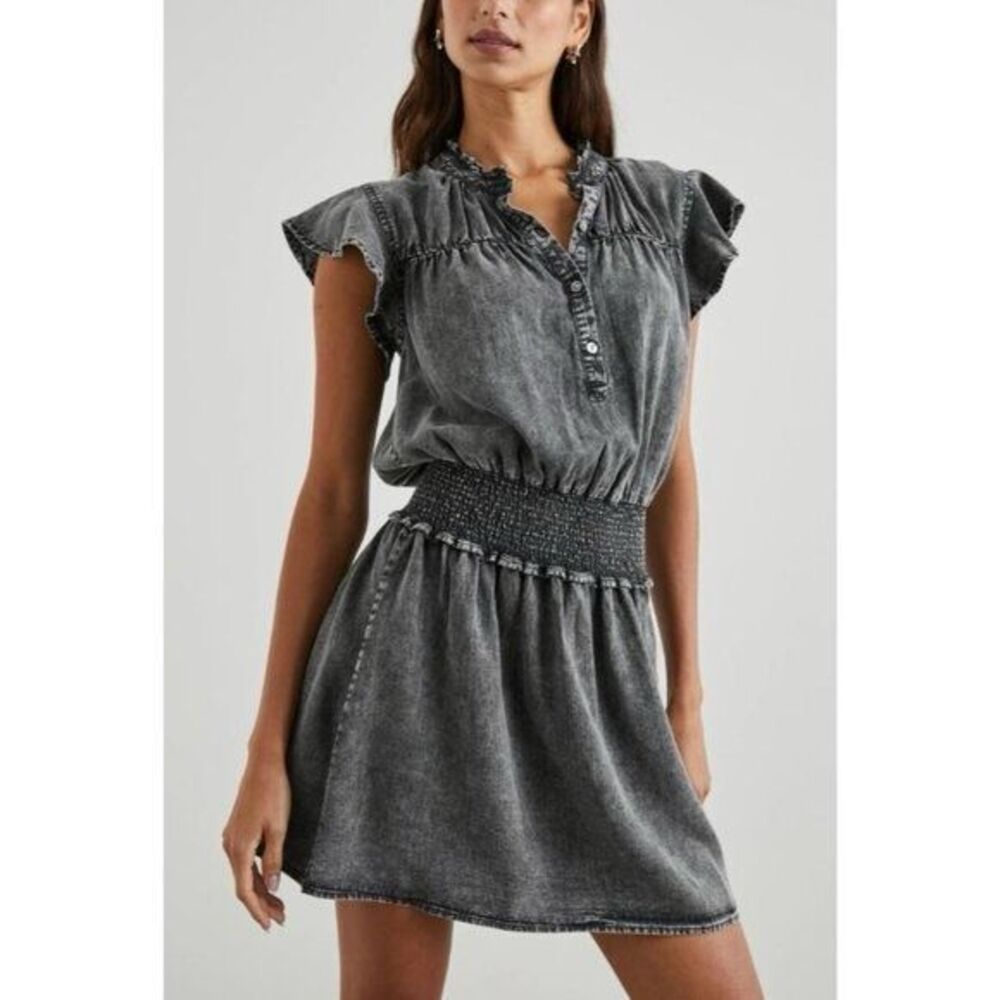 Rails Amina Black Acid Wash Denim Mini Dress Size Large